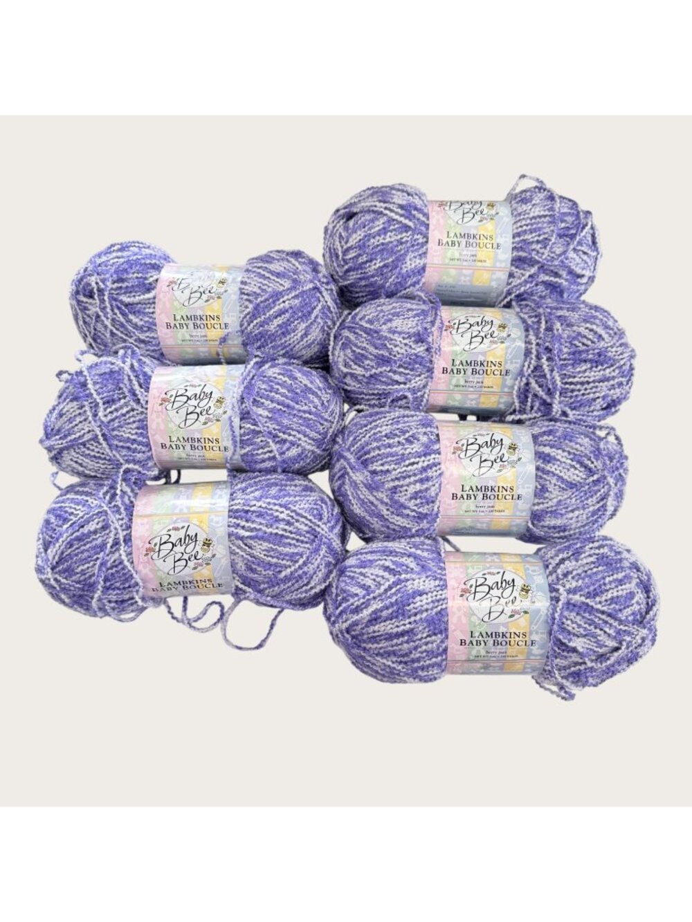 Baby Bee Lambkins Baby Boucle Yarn Berry Jam Lot of 7 Skeins Purple & White